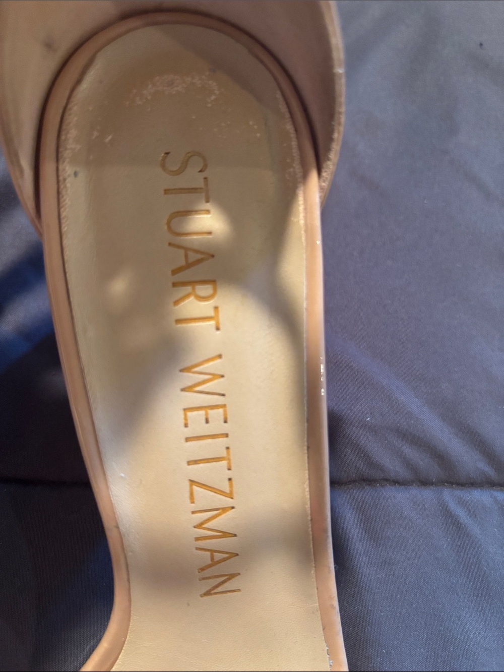 Stuart Weitzman Nearlynude Block Heel Sandal Adobe Patent Leather Size 8 - Picture 2 of 8